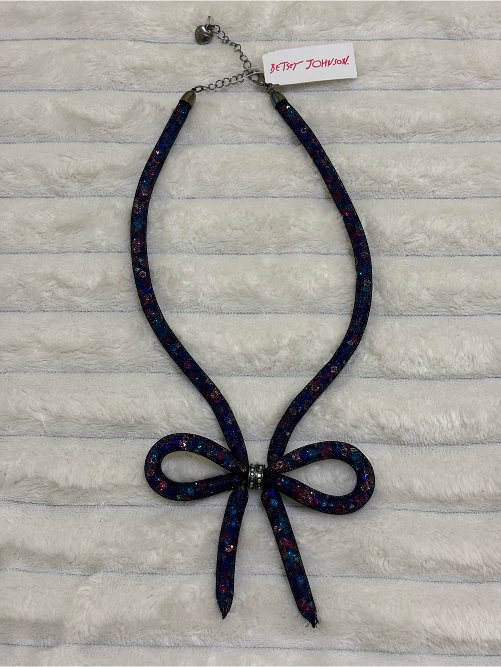 Betsey Johnson mesh bow collar necklace crystal NWT Dark Shadows Collection Y2K